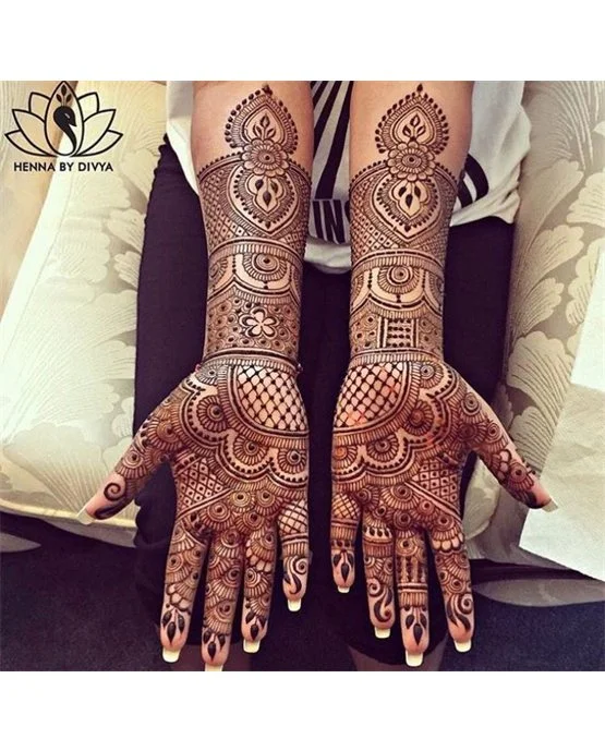 Crescent And Bloom Charming Front Full Hand Mehndi Design Symmetry